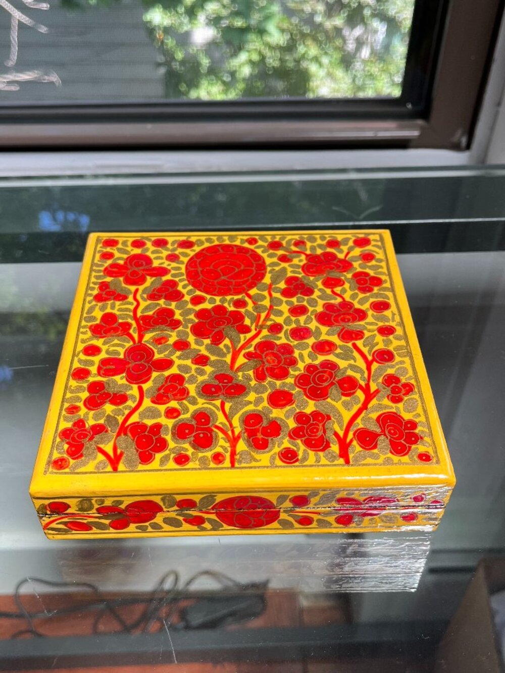 Vintage Hand-Painted Floral Wooden Jewelry Box / Trinket Box